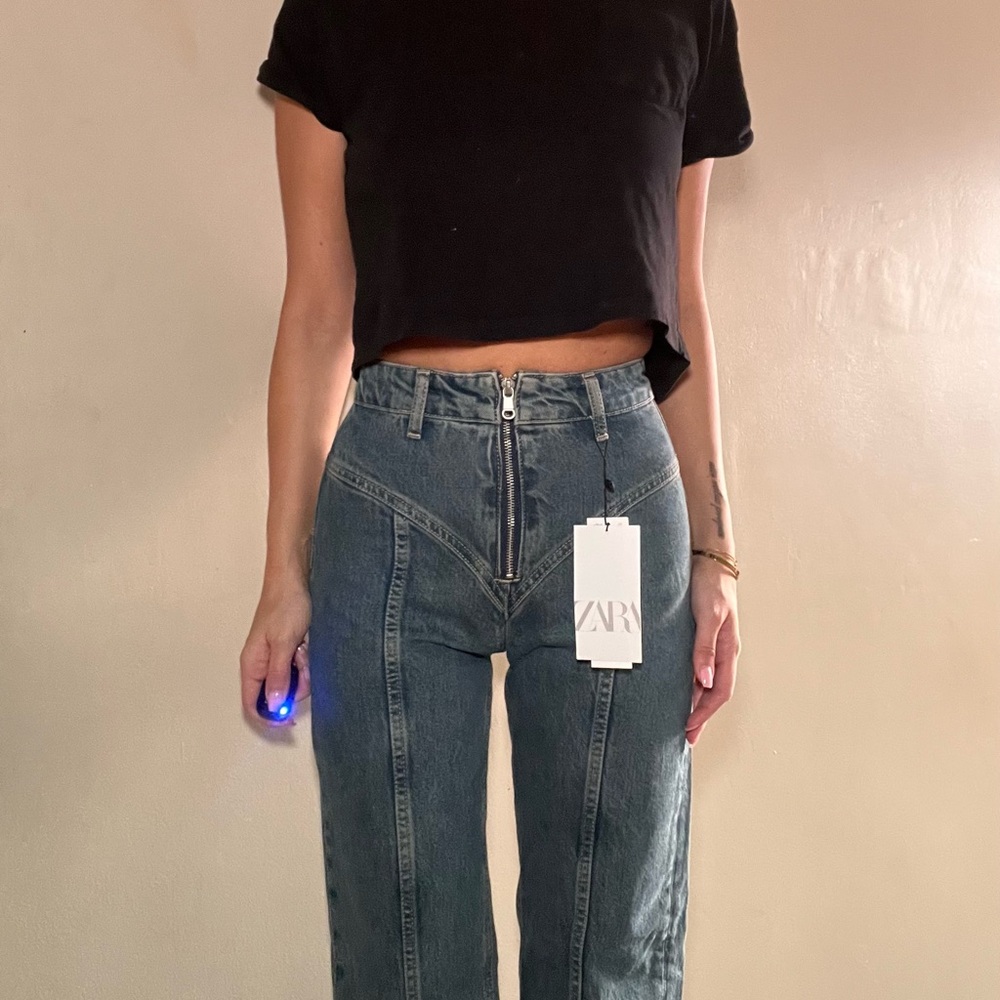 Zara Black Crop Top and High-Waisted Jeans